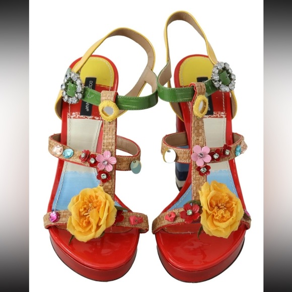 DOLCE & GABBANA Shoes Sandals Multicolor Leather Crystal EU39 / US8.5 RRP $1400 - Picture 2 of 12